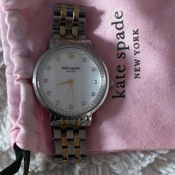 Kate Spade Watch Silver, Gold, Opal Face, Diamond Accents, Elegant, Gently Loved - Picture 5 of 16